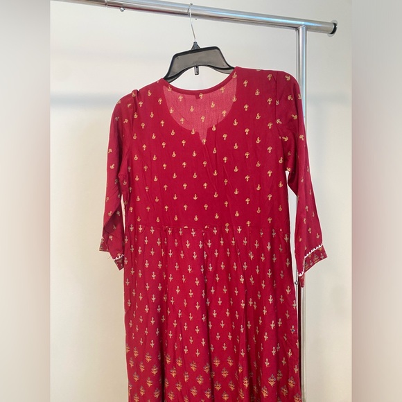 Womens Indian Maroon Ethic Kurta Dress Size Small - Picture 4 of 7